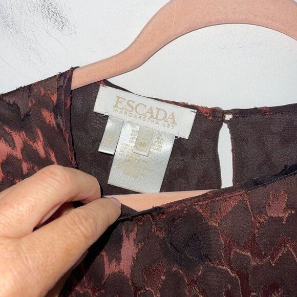 Escada Vintage Womens Blouse Size 10 Brown Leopard Animal Print Silk Blend - Picture 5 of 9